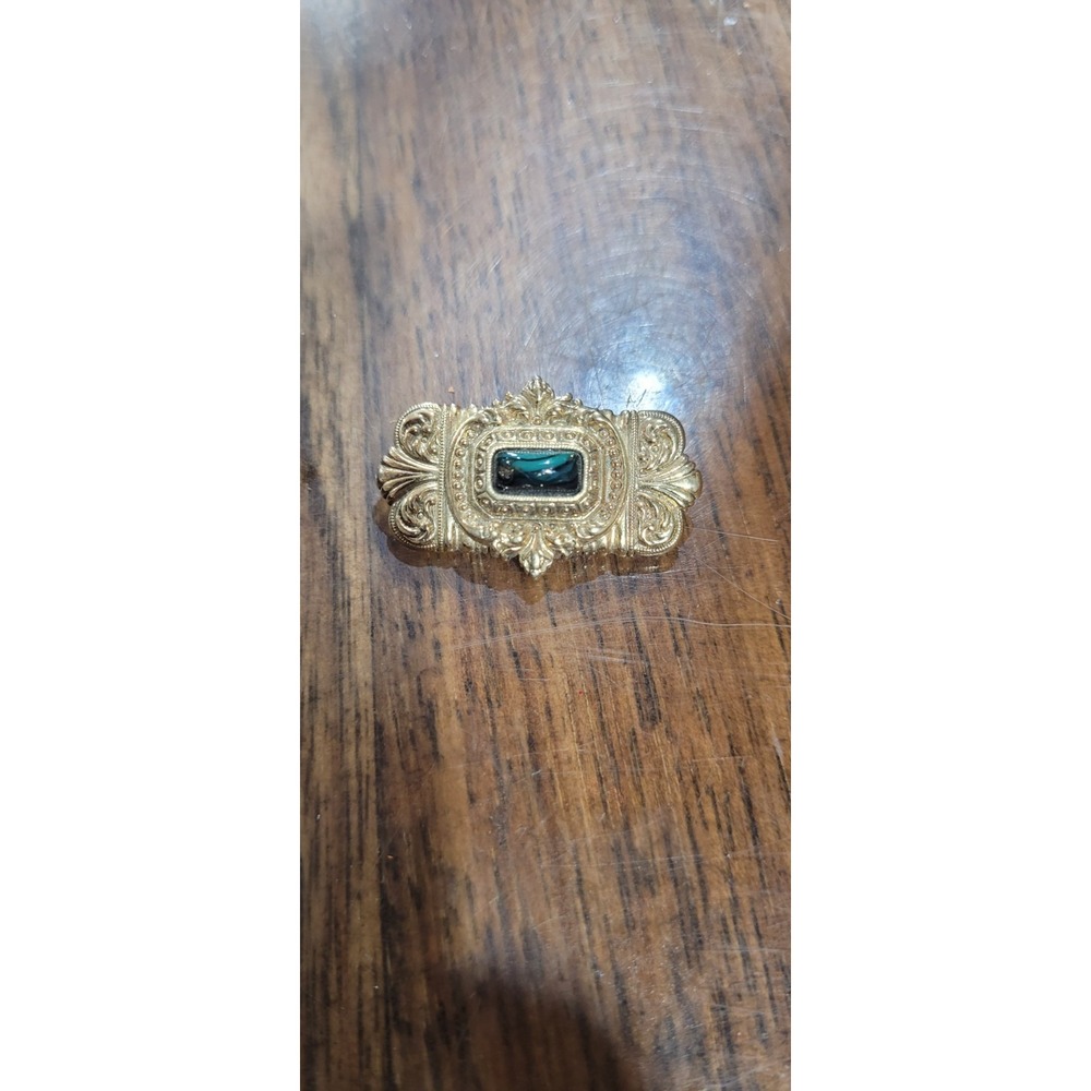 1928 Vintage Gold Brooch With Green Stone/Art Deco